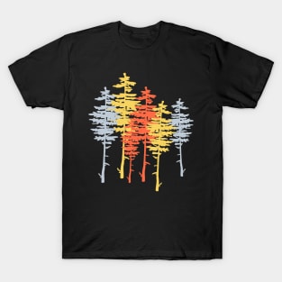 Red, Yellow, Blue Pine Tree Silhouettes T-Shirt